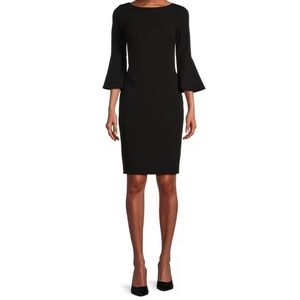Calvin Klein Black 3/4 Bell Sleeve Boat Neck Sheath Dress